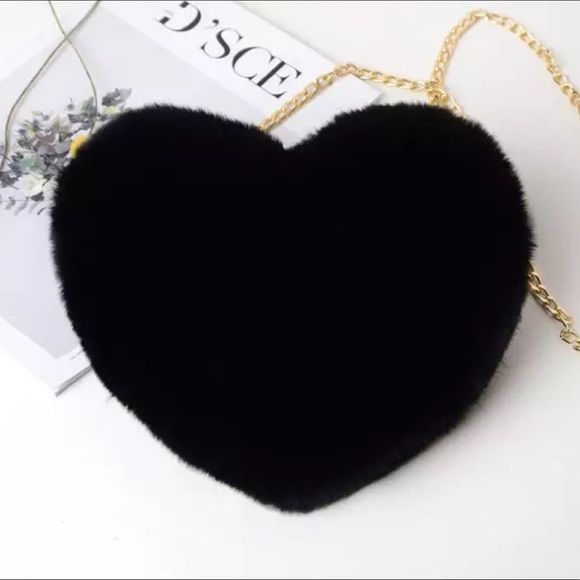 Cherie Loren Handbags - Black Fluffy Heart Purse